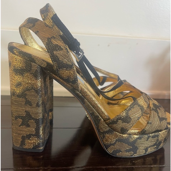 Prada gold metallic and black platform chunky sandal heels size 37 - Picture 4 of 6
